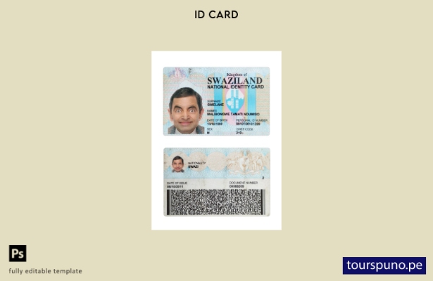 Plantilla de tarjeta de identificación nacional de Suazilandia lista para imprim